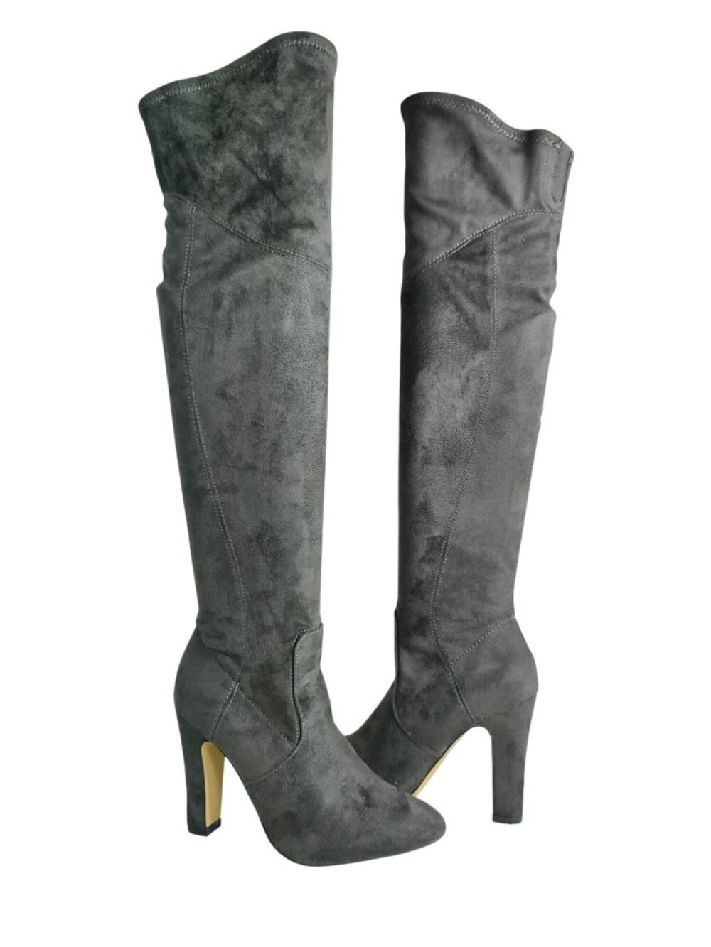 Cato Women 6 Over-The-Knee High Heel Boots Suede Gray Zipper Edgy Bold Fashion